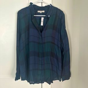 NWT Loft Women’s Dark Plaid Blouse - XL